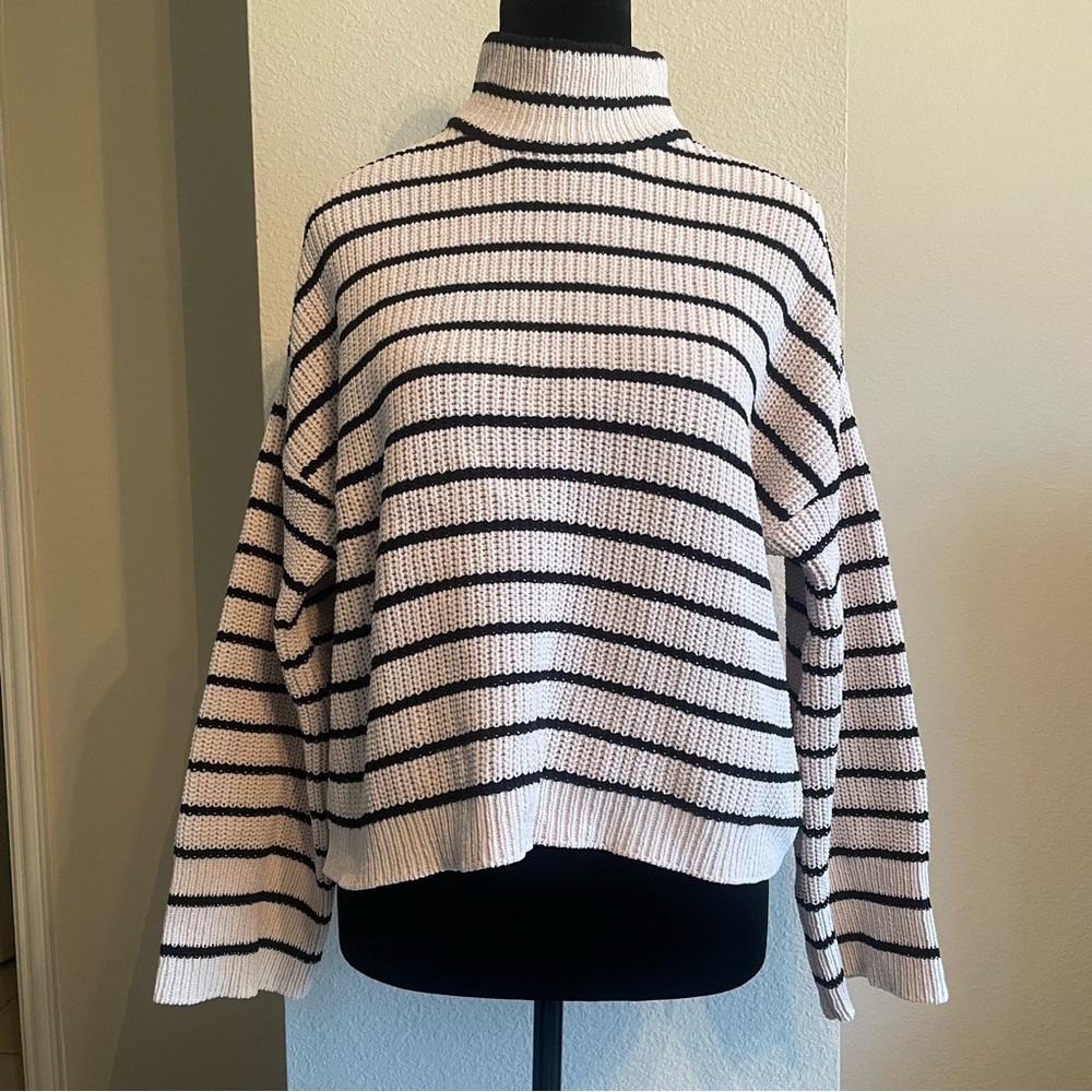 Sanctuary Black and White Striped Turtleneck Sweater